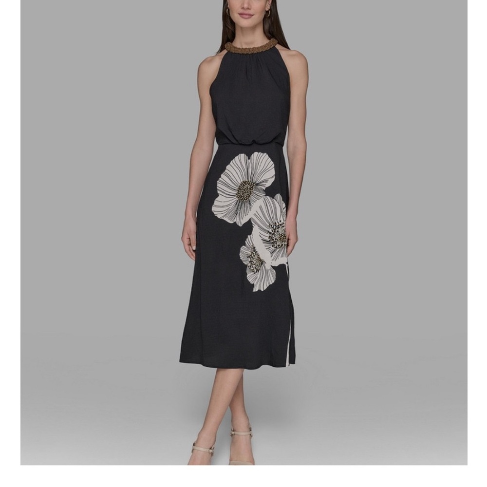 Karl Lagerfeld Black and White Floral Midi Dress